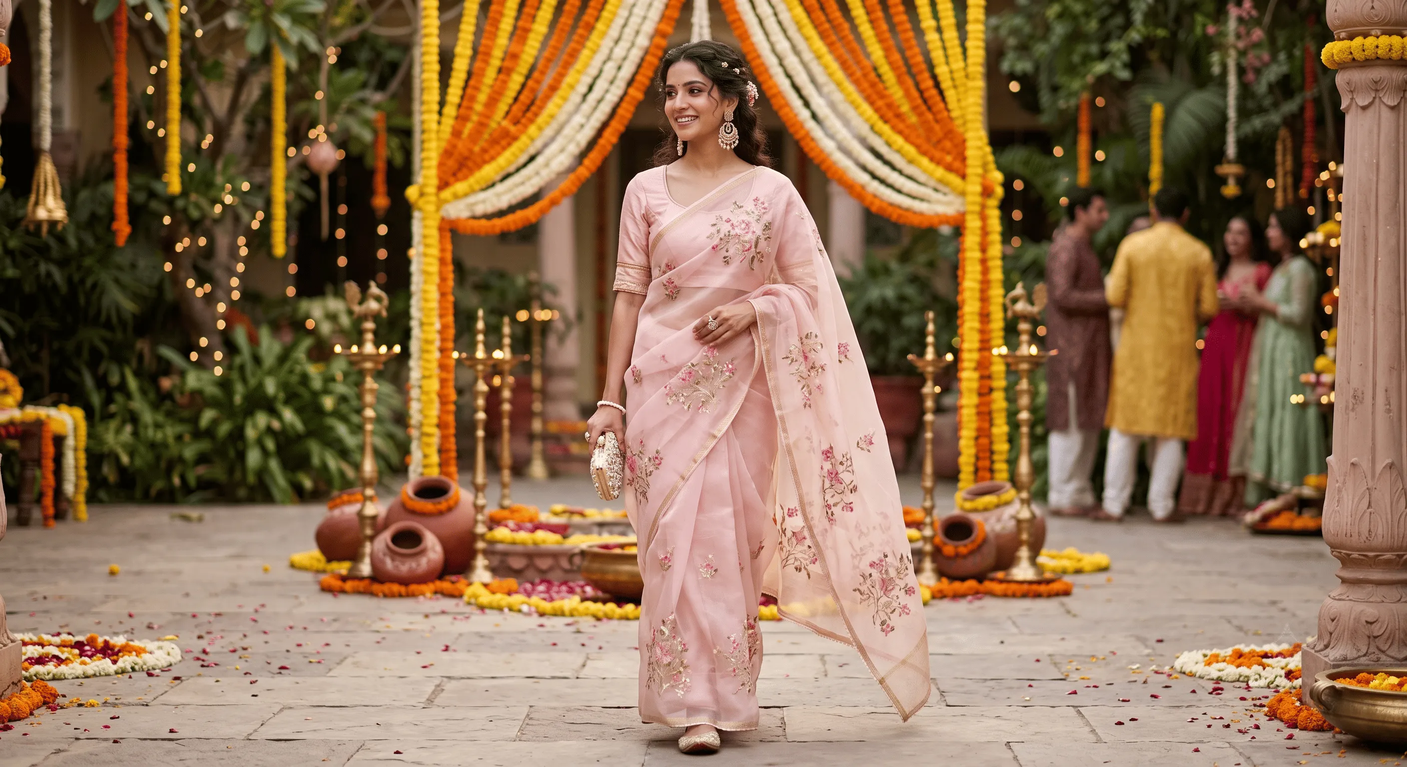 Pastel Floral Organza Saree