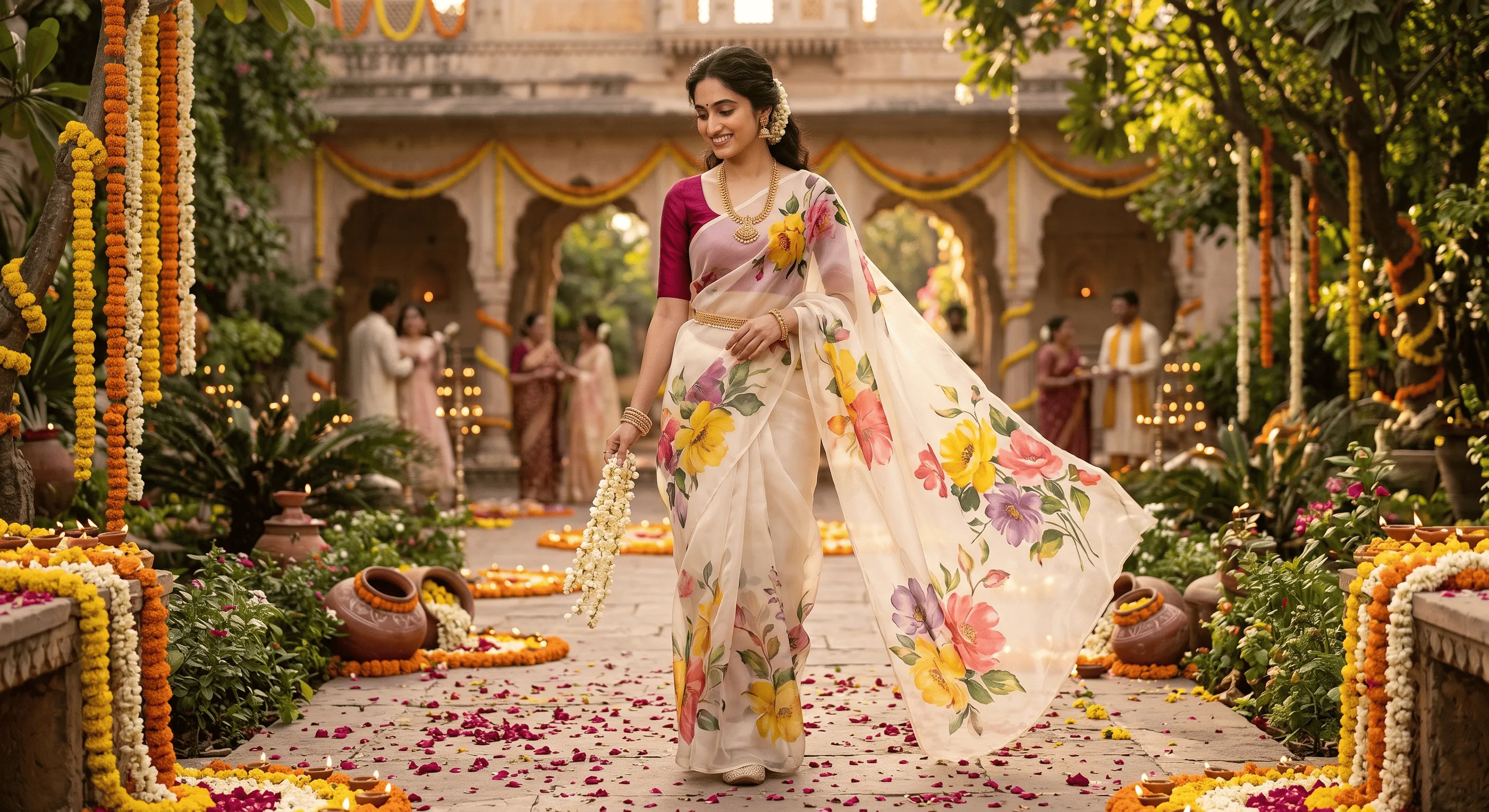 Colourful Floral Festive Saree