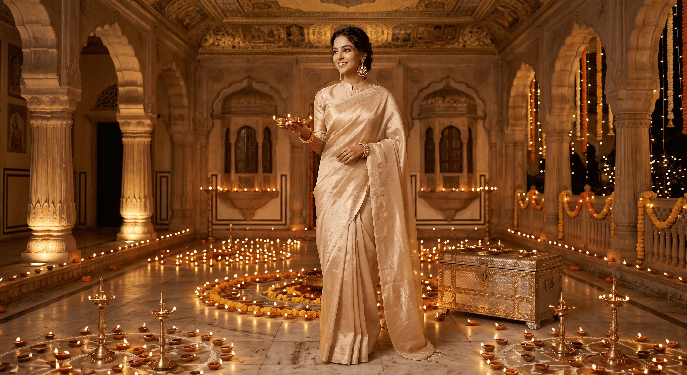 Champagne Gold Tissue Silk Saree